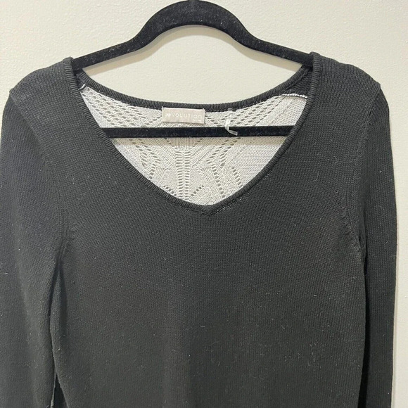 Evolution Cyrus Women’s Black Gray Sweater Medium Colorblock Chunky Knit Back - Picture 5 of 14